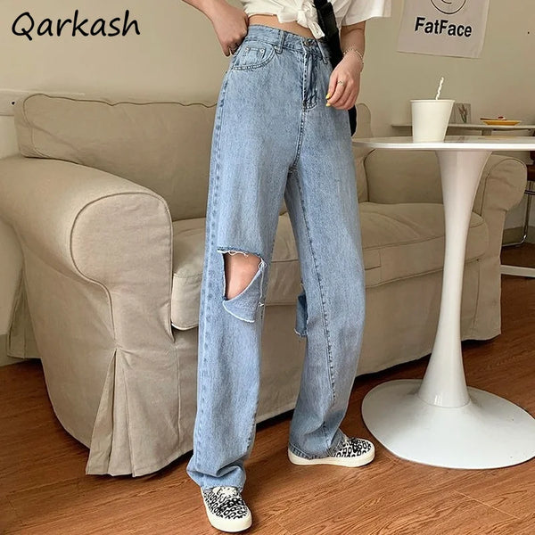 Loose Denim High Waist Pants