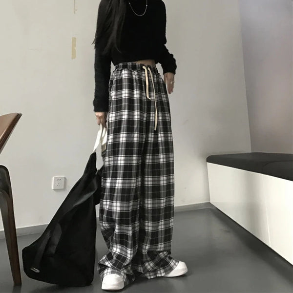 Harajuku Black and White Plaid Pants