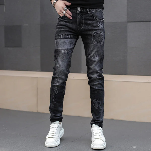 Men's Black Jeans Street Fashion Hip-Hop Punk Slim Fit