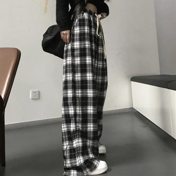 Harajuku Black and White Plaid Pants