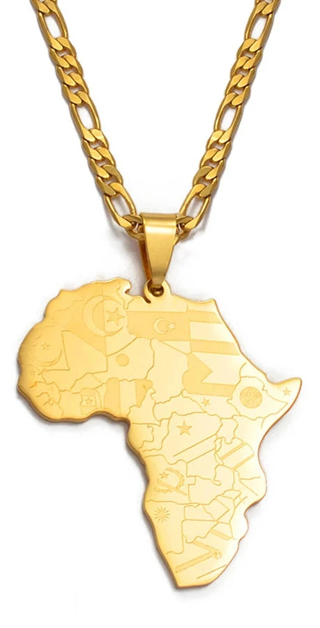 Unisex African Map Pendant & Necklace