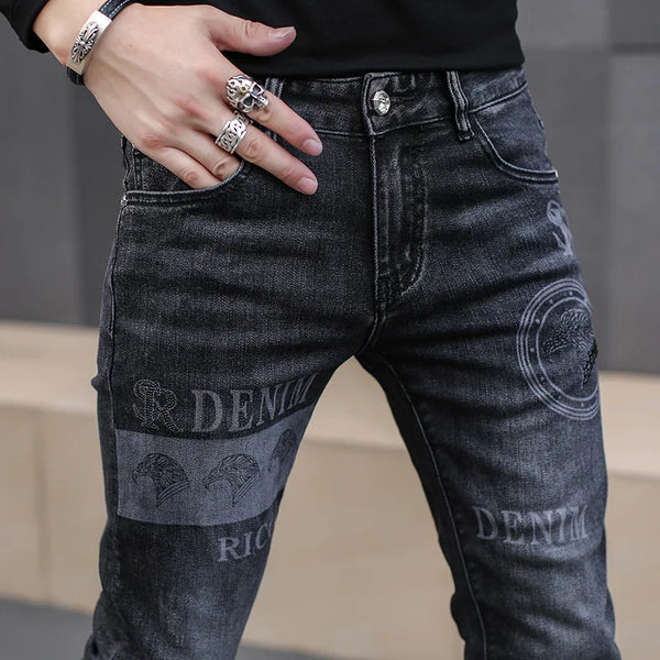 Men's Black Jeans Street Fashion Hip-Hop Punk Slim Fit